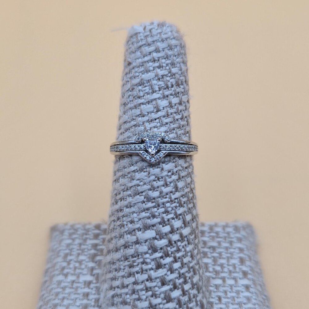 Size 5.75 Sterling Silver Tiny Brilliant Heart Cubic Zirconia Ring A4796